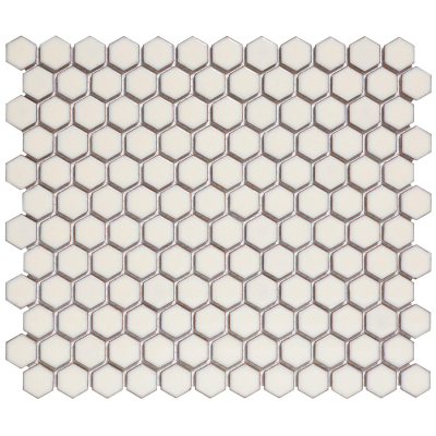 The Mosaic Factory Barcelona mozaïektegel 2.3x2.6x0.5cm Hexagon Geglazuurd porselein zacht wit met retro rand