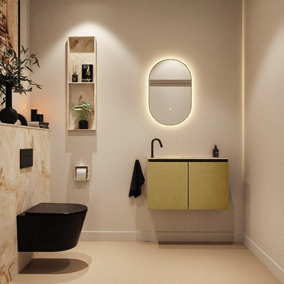 MONDIAZ TURE-DLUX Meuble toilette - 80cm - Oro - EDEN - vasque Frappe - position gauche - 1 trou de robinet