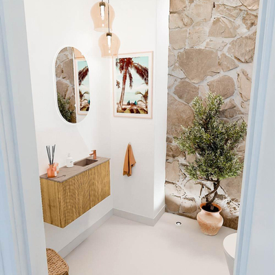 Mondiaz JOYA-DLUX 70cm toiletmeubel - kleur Oak - Wastafel FAYE positie Rechts 1 kraangat kleur Arena.