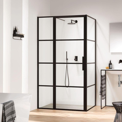Sealskin Soho paroi latérale pour combinaison avec une porte pivotante et mortier jointuresante 90x210cm avec profil noir et verre clair