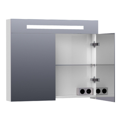 BRAUER Double Face Armoire toilette 80x70x15cm avec 2 portes et éclairage LED Blanc brillant