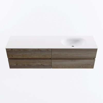 Mondiaz Vica ensemble de meuble de salle de bain - 170cm - meuble sous-vasque marron foncé gris - 4 tiroirs - lavabo lune droite - sans trous de robinet - version haute de 60cm - talc