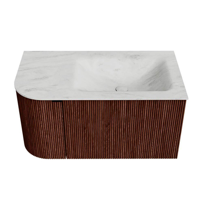 Mondiaz KURVE-DLUX Badkamermeubelset - 85x46x40cm - 1 lade - 1 deur - wastafel solid surface - rechts - 1 kraangat - Ruby