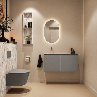 MONDIAZ TURE-DLUX Meuble toilette - 100cm - Smoke - EDEN - vasque Glace - position gauche - sans trou de robinet