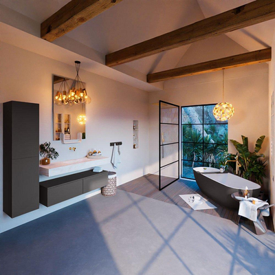 Mondiaz ALAN-DLUX Ensemble de meuble - 130cm - meuble Dark grey mat - 2 tiroirs - Lavabo Cloud Ostra suspendu - vasque Centre - 0 trous de robinet