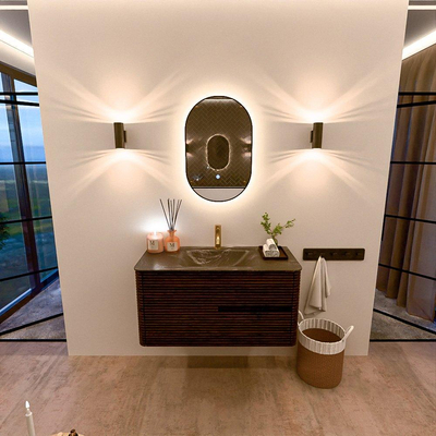 Mondiaz CIRO-DLUX Ensemble de meubles de salle de bains - 100x45x50cm - lavabo en solid surface Lava - 1 vasque au milieu - 1 trou de robinet - 2 tiroirs - Noyer