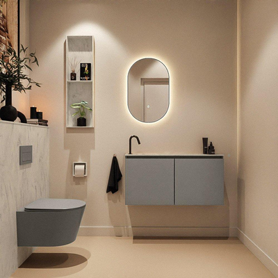 MONDIAZ TURE-DLUX Meuble toilette - 100cm - Smoke - EDEN - vasque Opalo - position gauche - 1 trou de robinet