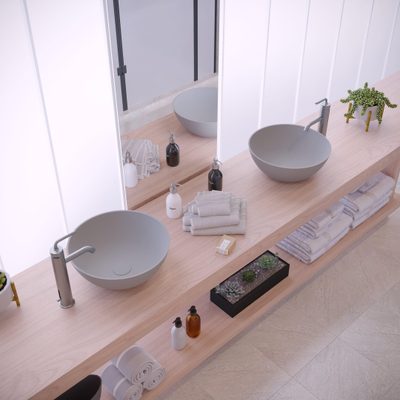 Ideavit Solidthin opbouw wastafel 39x39x14.5cm rond 0 kraangaten 1 wasbak Solid surface lichtgrijs
