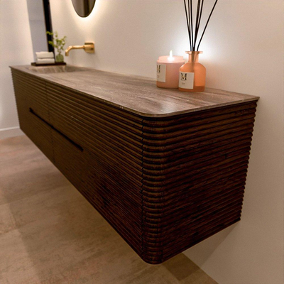 Mondiaz CIRO-DLUX Badkamermeubelset - 190x45x50cm - Solid surface wastafel Oza - 1 wasbak Links - zonder kraangaten - 4 lades - Walnut