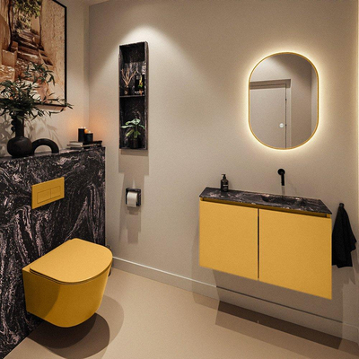 MONDIAZ TURE-DLUX meuble WC 80 cm Ocher. Lavabo EDEN Lava position droite. Sans trou de robinet.