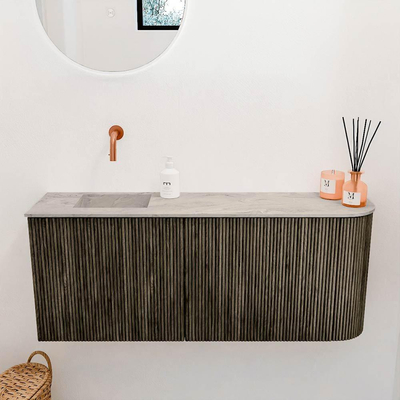 Mondiaz JOYA-DLUX 101.6cm toiletmeubel - ronding rechts kleur Shadow - Wastafel FAYE positie Links Zonder kraangat kleur Glace.