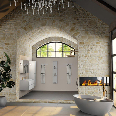 Mondiaz AIVY Ensemble de meuble - 120x45x50cm - 2 trous de robinet - 2 vasques Talc céramique - Gauche et droite - 2 tiroirs - avec miroir - MDF Talc