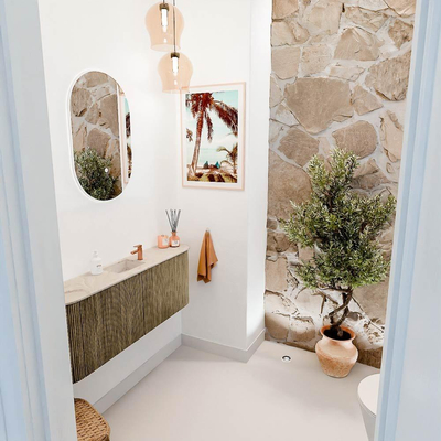 Mondiaz JOYA-DLUX 113.2cm toiletmeubel - ronding links en rechts kleur Dusk - Wastafel FAYE positie Midden 1 kraangat kleur Frappe.