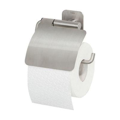 Tiger Colar Toiletrolhouder - met klep - zelfklevend - geborsteld RVS