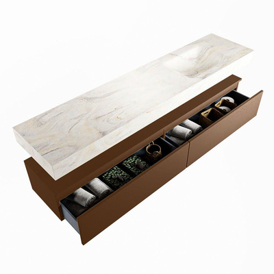 Mondiaz ALAN-DLUX Ensemble de meuble - 200cm - meuble Rust mat - 2 tiroirs - Lavabo Cloud Ostra suspendu - vasque droite - 1 trou de robinet