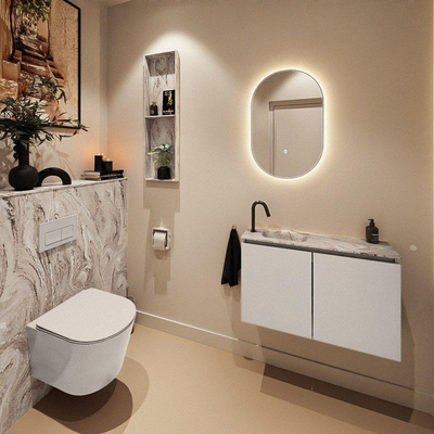 MONDIAZ TURE-DLUX Meuble WC 80 cm Linen. EDEN lavabo Glace position gauche. Avec 1 trou de robinet.