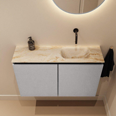 MONDIAZ TURE-DLUX Meuble WC 80 cm Plata. EDEN lavabo Frappe position droite. Sans trou de robinet.