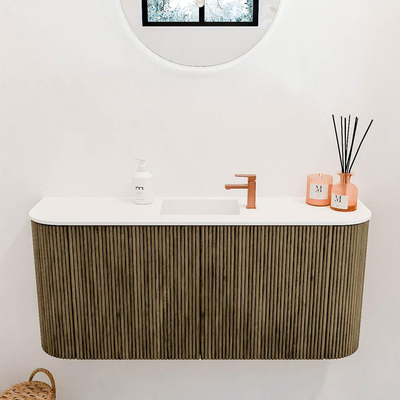 Mondiaz JOYA Meuble de salle de bains 93,2cm - arrondis gauche et droite couleur Dusk - Vasque FAYE position Milieu 1 trou de robinet couleur Talc