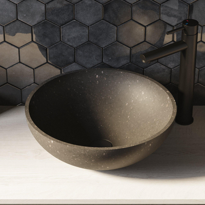 BRAUER Molten vasque à poser - 42 - ronde - pierre naturelle - basalte anthracite