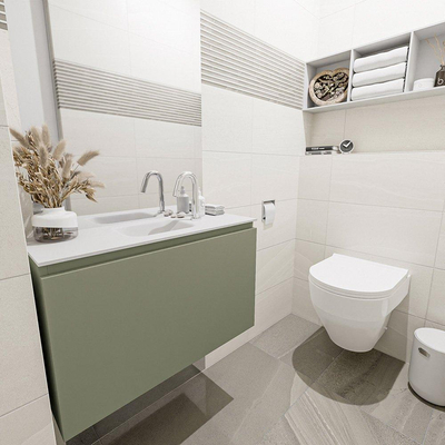 Mondiaz OLAN Meuble lave-mains 80x30x40cm 1 trou de robinet 1 tiroir Army mat avec lavabo LEX Centre Solid Surface Blanc
