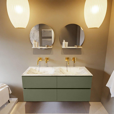 Mondiaz VICA-DLUX ensemble de meuble de salle de bain - 120cm - meuble sous-vasque armée - 4 tiroirs - lavabo encastré nuage double - sans trous de robinet - version haute de 60cm - glace