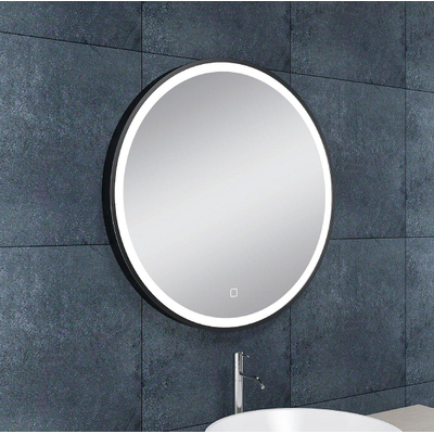 Wiesbaden Maro miroir rond avec LED, dimmable et chauffage miroir 60 cm mat noir