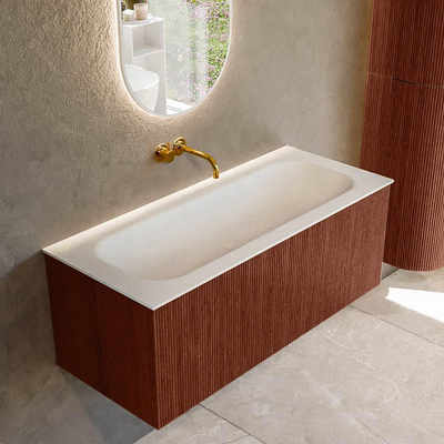 Mondiaz KURVE Ensemble de meuble salle de bain - 110x46x40cm - 1 tiroir - lavabo en solid surface - milieu - sans trou de robinet - Ruby