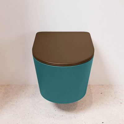 Mondiaz LAVIE hangtoilet – spoelrandloos – 36 x 53 cm – met softclose zitting – Smag (groen), zitting Rust (bruin)