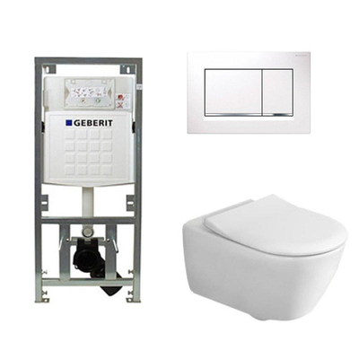 Villeroy & Boch Subway 2.0 ensemble encastré avec cuvette suspendue à évacuation profonde DirectFlush abattant SlimSeat plaque de recouvrement Sigma 30 DF blanc/chromé brillant