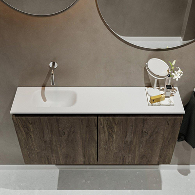 MONDIAZ TURE Toiletmeubel 100x23x50cm met 0 kraangaten 2 deuren dark brown mat Wastafel Eden links Solid Surface Wit