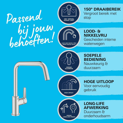 GROHE Start Keukenkraan - hoog - draaibare uitloop - supersteel