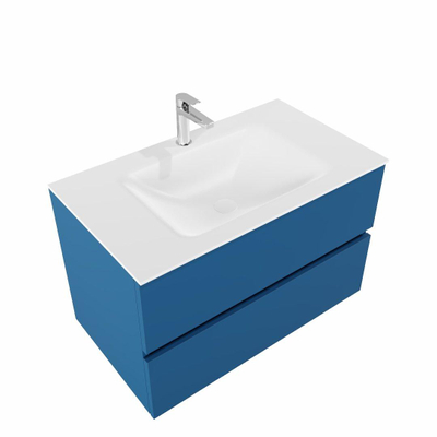 ENSEMBLE DE MEUBLE MONDIAZ VICA - 80cm - 2 tiroirs - lavabo Cloud central - 1 trou de robinet - solid surface jeans