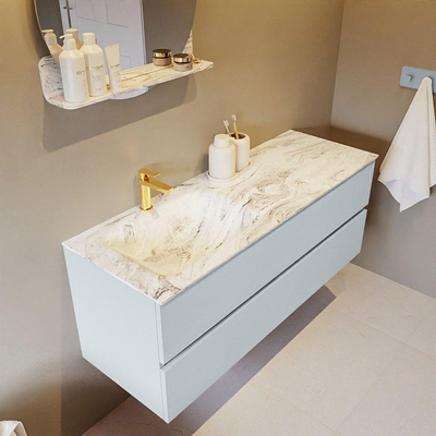 Mondiaz VICA-DLUX ensemble de meuble de salle de bain - 130cm - meuble sous-vasque argile - 2 tiroirs - lavabo encastré nuage gauche - 1 trou de robinet - version haute de 60cm - glace