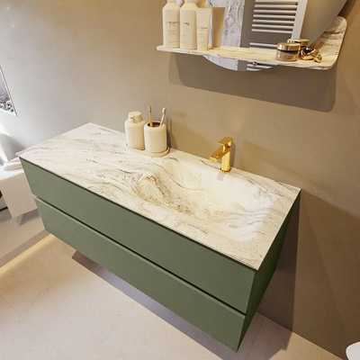 Mondiaz VICA-DLUX Ensemble de meuble de salle de bain - 120cm - meuble sous-vasque armée - 2 tiroirs - lavabo encastré cloud droite - 1 trou de robinet - version haute de 60cm - glace