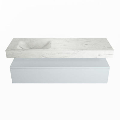 Mondiaz ALAN-DLUX Ensemble de meuble - 150cm - meuble Clay mat - 1 tiroir - Lavabo Cloud Opalo suspendu - vasque Gauche - 1 trou de robinet