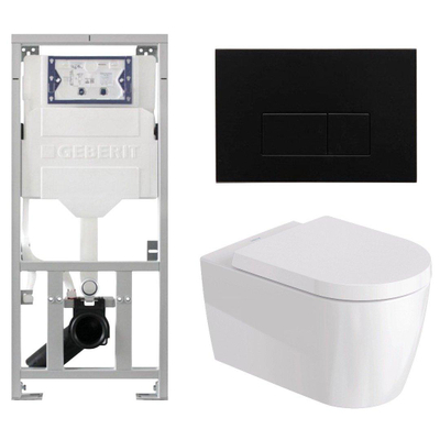 Duravit Me by Starck Ensemble WC – réservoir encastré avec mécanisme de chasse UP320 – abattant à fermeture ralentie (soft-close) – plaque de commande en métal noir mat – boutons rectangulaires – noir mat