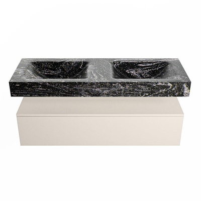 Mondiaz ALAN-DLUX Ensemble de meuble - 130cm - meuble Linen mat - 1 tiroir - Lavabo Cloud Lava suspendu - vasque Gauche et droite - 0 trous de robinet