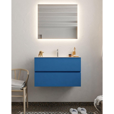 MONDIAZ VICA Badkamermeubelset - 80cm - 2 lades - wasbak Cloud midden - 1 kraangat - solid surface jeans