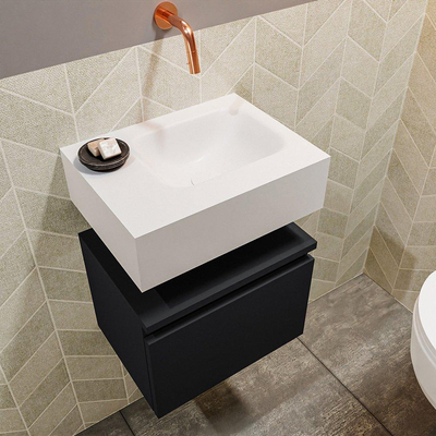 Mondiaz ANDOR Meuble lave-mains 40x30x30cm sans trous pour robinet 1 tiroir Urban mat Lavabo Lex Droite Solid Surface Blanc