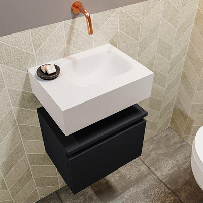 MONDIAZ ANDOR Meuble WC - 40x30x30cm - 0 trous de robinet - 1 tiroirs - urban mat - vasque à droite - Solid surface - Blanc