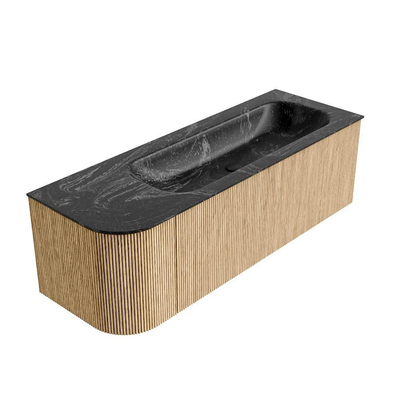 MONDIAZ KURVE-DLUX 135cm Meuble salle de bain avec module 25 G - couleur Oak - 1 tiroir - 1 porte - vasque BIG MEDIUM droite - sans trou de robinet - couleur Lava