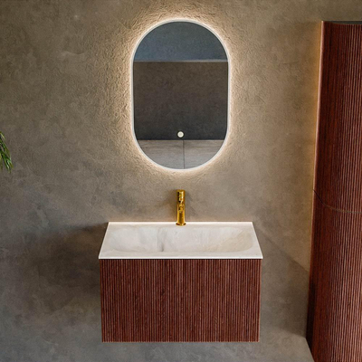 Mondiaz KURVE-DLUX Ensemble de meuble salle de bain - 70x46x40cm - 1 tiroir - lavabo en solid surface - milieu - 1 trou de robinet - Ruby