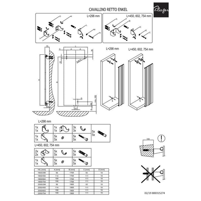 Plieger Cavallino Retto radiateur sèche-serviettes vertical simple raccordement central 1800x298mm 614W argent métallisé