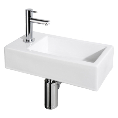 Differnz Helios fonteinset – 37.5x18.5x9.5 cm – keramiek wit – kraangat links – rechte chromen kraan