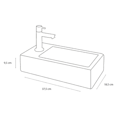 Differnz Helios pack lave-mains – 37,5 x 18,5 x 9,5 cm – céramique blanche – perçage à gauche – robinet droit chromé