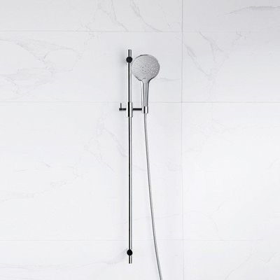 Fortifura Calvi Ensemble de douche avec barre curseur - douchette ronde - flexible en métal - Chrome