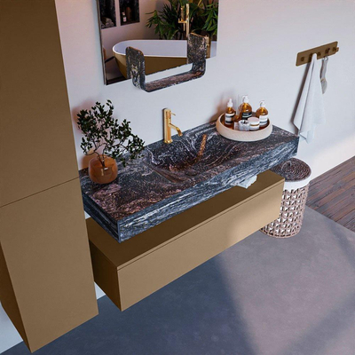 Mondiaz ALAN-DLUX Ensemble de meuble - 120cm - meuble Oro mat - 1 tiroir - Lavabo Cloud Lava suspendu - vasque Centre - 1 trou de robinet