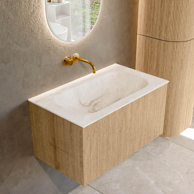 MONDIAZ KURVE-DLUX 80cm Meuble salle de bain - couleur Oak - 1 tiroir - vasque BIG SMALL centre - sans trou de robinet - couleur Frappe