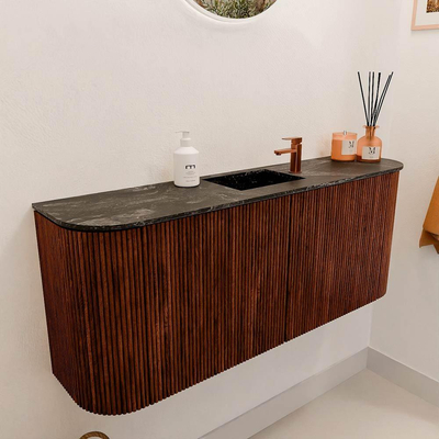 Mondiaz JOYA-DLUX 103.2cm toiletmeubel - ronding links en rechts kleur Ruby - Wastafel FAYE positie Midden 1 kraangat kleur Lava.