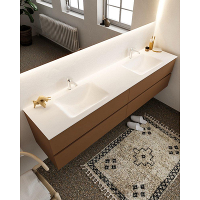 MONDIAZ VICA Ensemble de meuble salle de bain - 200cm - 4 tiroirs - lavabo Cloud double - 2 trous de robinet - solid surface rouille